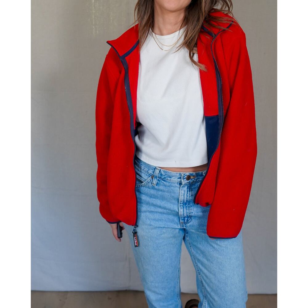 Red Fleece Zip Jacket / Classic Outdoor Layer / Minimal Zip-Up